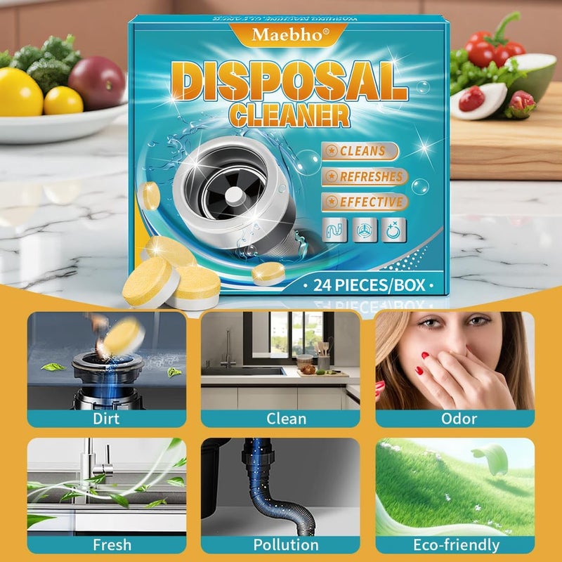 Maebho Garbage Disposal Cleaner and Deodorizer Tablets 24-Pack,Septic Safe Sink and Drain Foaming Clean Tablets,Quickly Eliminates Odors,Powerful Foaming Action,Lemon Scent – 1-Year Supply - Image 3